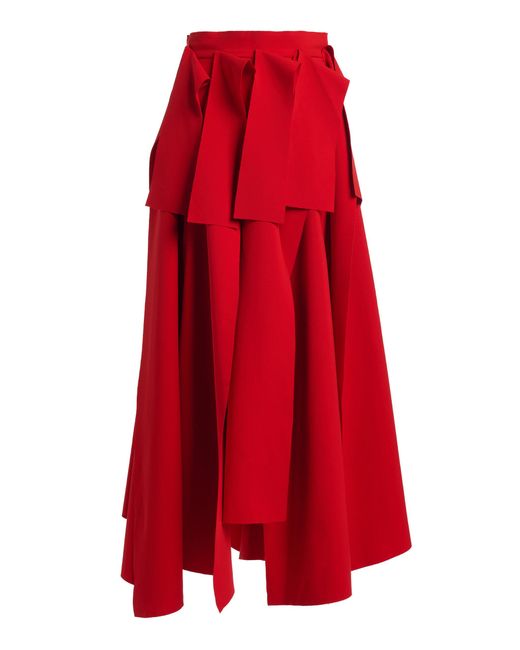 A.W.A.K.E. MODE Red Asymmetric Crepe Midi Skirt