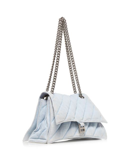 Balenciaga White Crush Quilted Denim Shoulder Bag