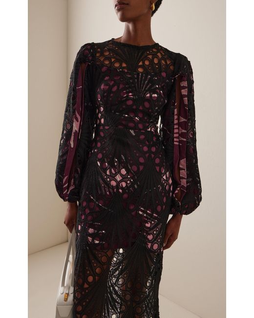Busayo Black Monife Openwork Cotton Maxi Dress