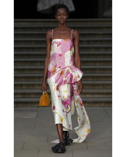 Erdem Pink Draped-Bow Midi Dress