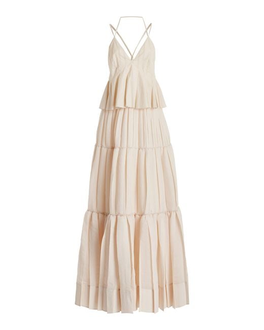 Jonathan Simkhai Delania Pleated Cotton Maxi Dress in Natural | Lyst