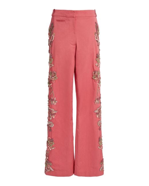 Christopher Esber Red Duke Embellished Cotton Wide-Leg Pants