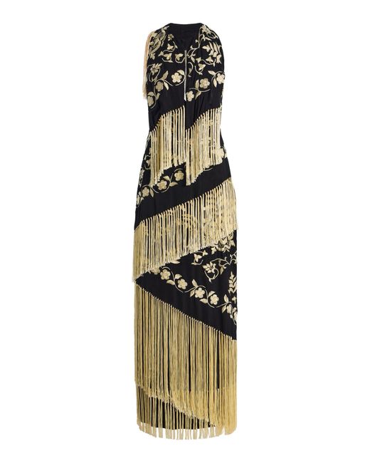 Kallmeyer Metallic Ursa Fringed Embroidered Pique Gown