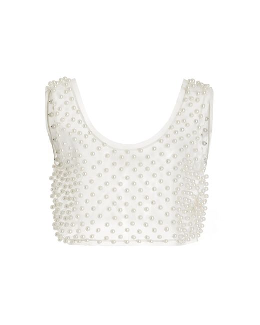 LoveShackFancy White Denita Pearl-embellished Crop Top