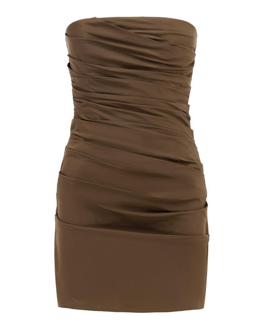 Alex Perry Brown Strapless Tucked Taffeta Mini Dress