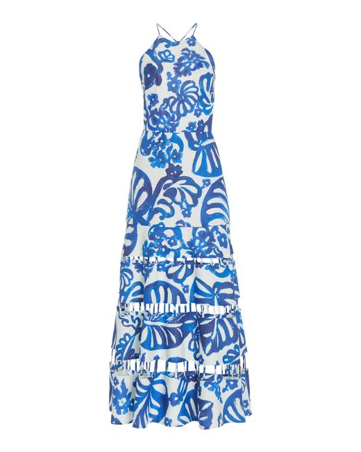 Alexis Blue Sebina Printed Linen-cotton Maxi Dress