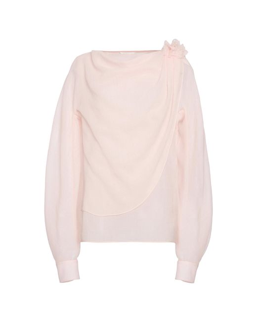 Chloé Pink Floral-appliquéd Wool Gauze Top