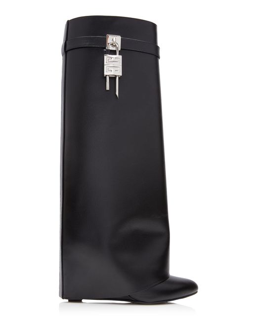 Givenchy Black Shark Lock Wide-Fit Leather Pant Boots