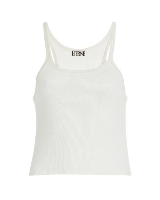 ÉTERNE White Ribbed Cotton Tank Top
