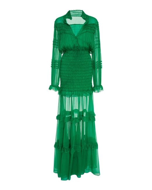 Alexis Green Sinclair Ruffled Silk-chiffon Maxi Dress
