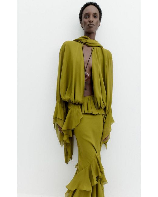 De La Vali Green Isela Fishtail Maxi Skirt