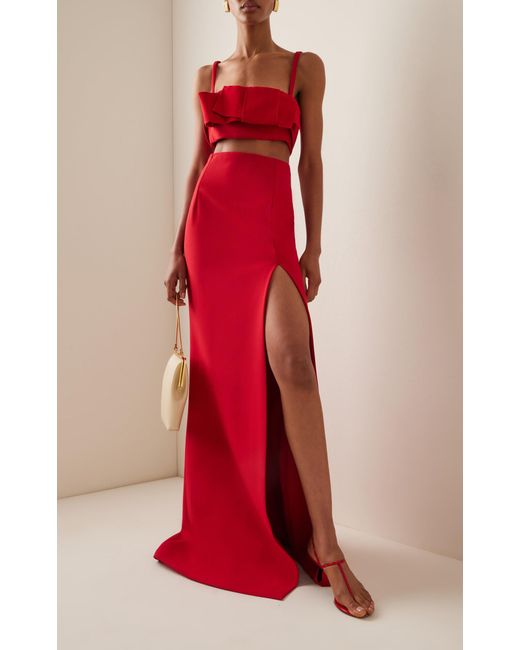Elie Saab Red Ruffled Cutout Cady Maxi Dress