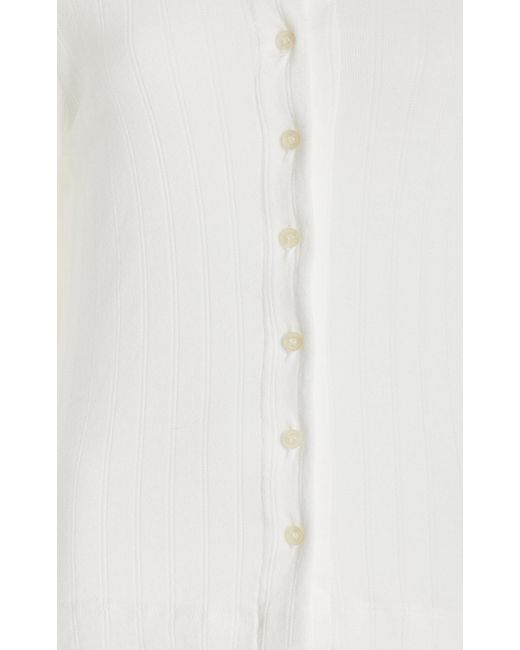Leset White Pointelle-knit Cotton Cardigan
