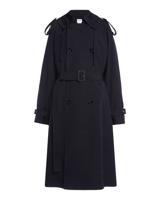 Bottega Veneta Blue Wool Gabardine Trench Coat