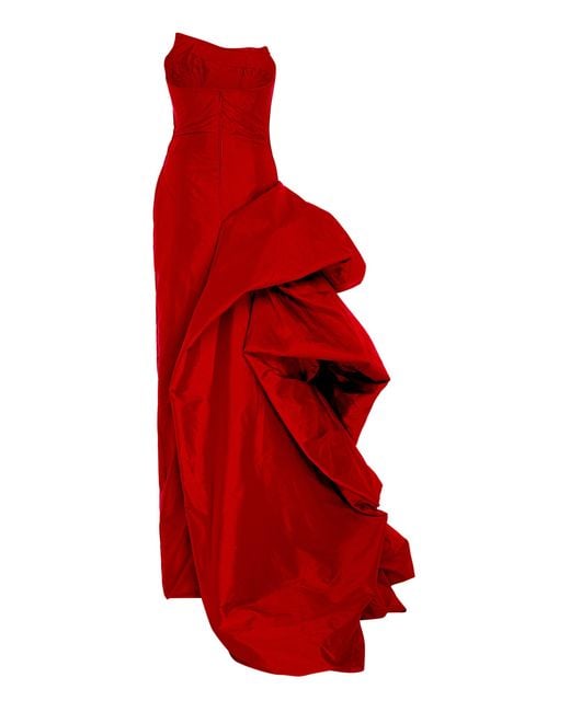 Marmar Halim Red Draped Taffeta Gown