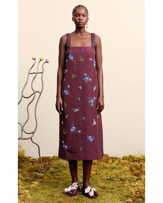 ALÉMAIS Pink Carmona Beaded Crepe Midi Dress