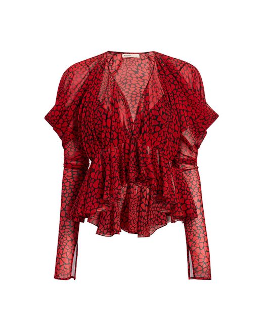 Khaite Red Tylar Heart- Silk Chiffon Top