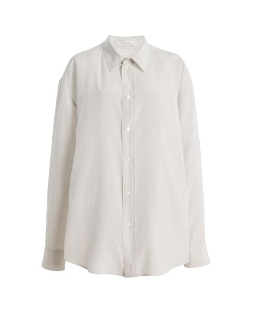 The Row White Fiora Pinstriped Silk Shirt