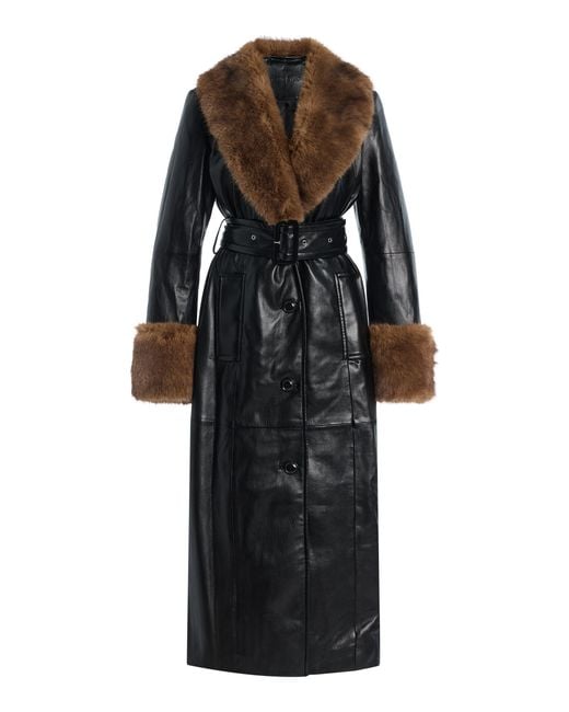 Stand Studio Black Estella Faux Shearling-Trimmed Vegan Leather Coat