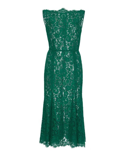 Dolce & Gabbana Green Lace Godet Midi Dress