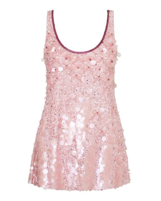 LoveShackFancy Pink Sarine Sequined Mini Dress