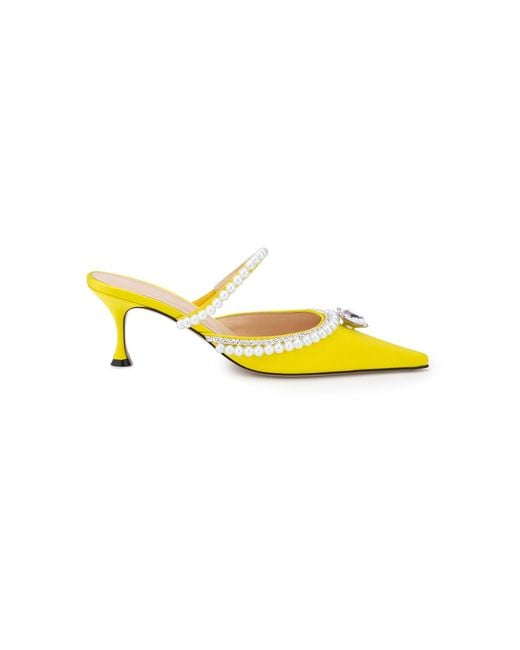 Mach & Mach Diamond And Pearls Satin Kitten Heels in Yellow | Lyst UK