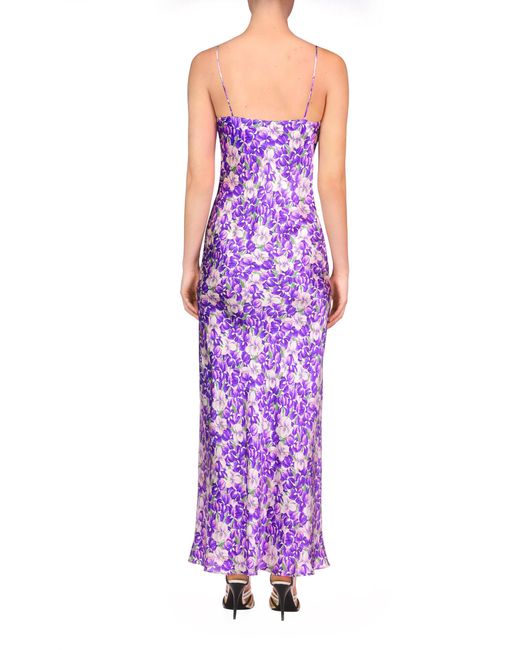 Rodarte Purple Lace-trimmed Ruched Silk Satin Midi Dress