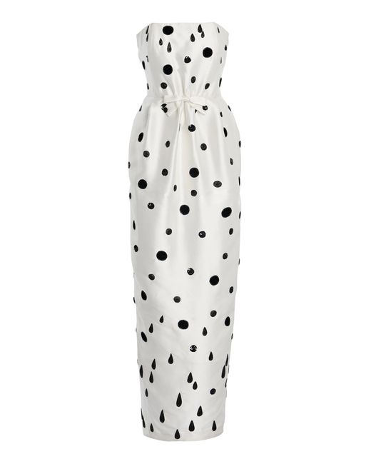 BERNADETTE White Lenette Embroidered Satin Maxi Dress