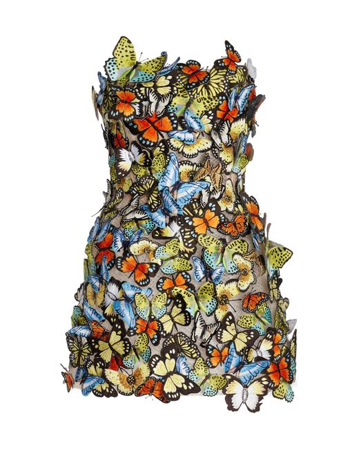 Oscar de la Renta Multicolor Butterfly-embroidered Cocktail Dress
