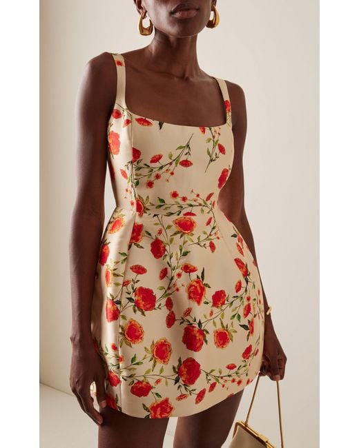 de la vali lola structured twill mini dress De La Vali Lola Floral Satin Twill Mini Dress in White