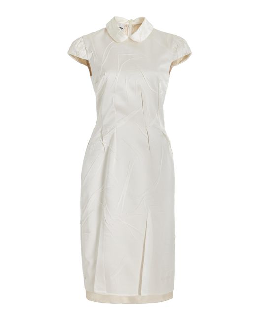 Miu Miu White Crushed Silk Satin Midi Dress
