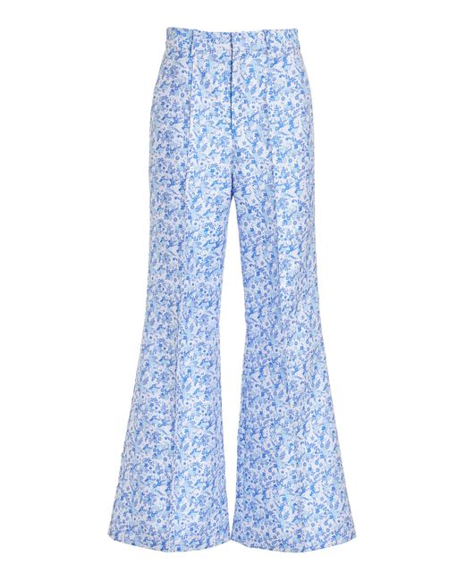Rosie Assoulin Blue Paneled And Piped Floral Flare Pants