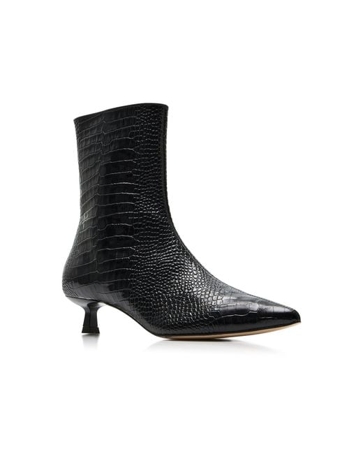 Frēda Salvador Black Lanna Croc-Effect Leather Boots