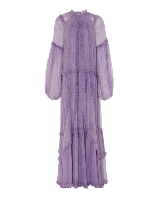 Ulla Johnson Purple Sabina Sheer Overlay Gown