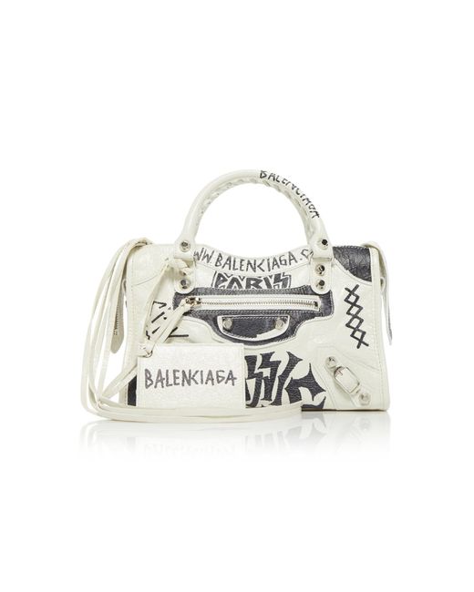 Balenciaga White City Mini Graffiti-print Leather Shoulder Bag