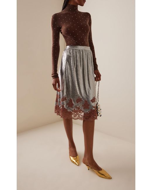 Rabanne Metallic Lace-Trimmed Knee-Length Skirt