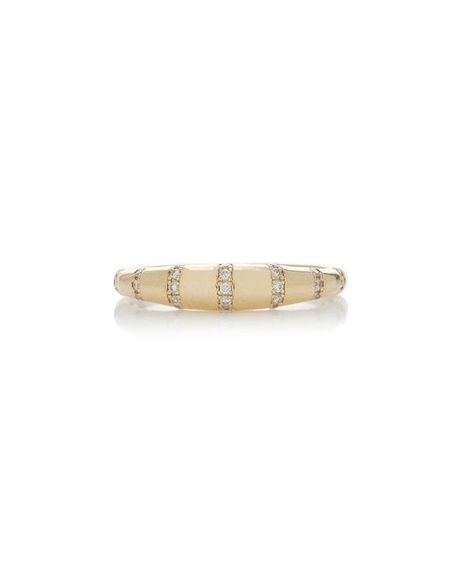 White/space Metallic Bubble Stripe 14K Diamond Ring