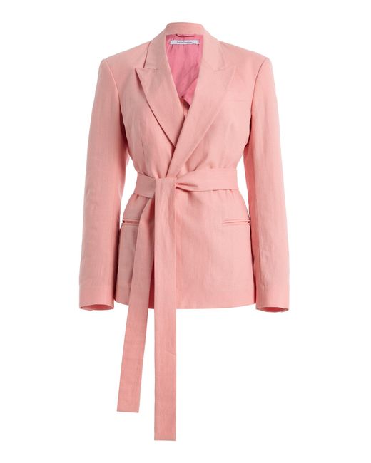 Another Tomorrow Pink Fitted Linen Jacket