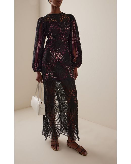 Busayo Black Monife Openwork Cotton Maxi Dress