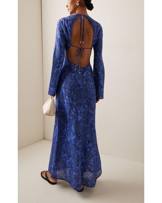 Zimmermann Ottie Backless Linen Bias-Cut Maxi Dress in Blue | Lyst