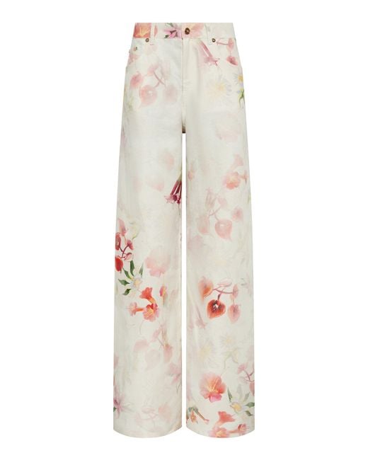 Gabriela Hearst White Amoret Printed Linen Barrel-Leg Jeans