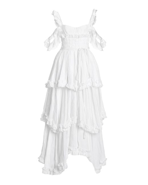 Brock Collection White Samanta Tiered Linen Cold-shoulder Maxi Dress