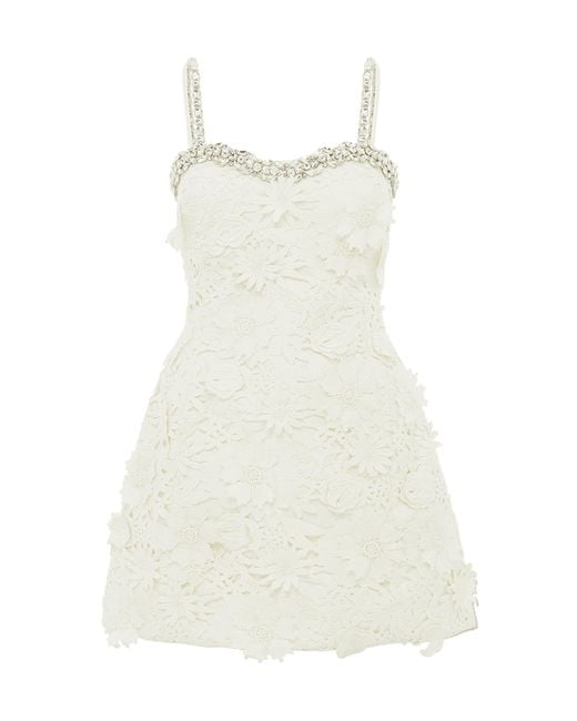 LEO LIN White Sophia Embellished Lace Mini Dress