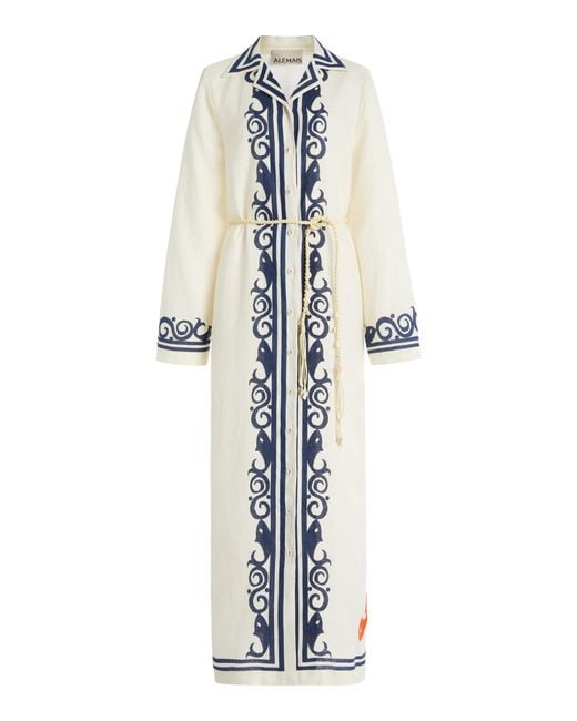 ALÉMAIS White Marine Linen Midi Shirt Dress