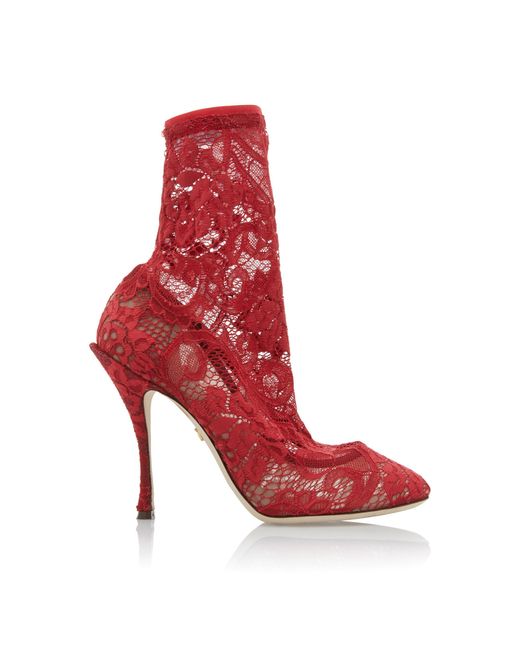 Dolce & Gabbana Red Stretch Lace Boot