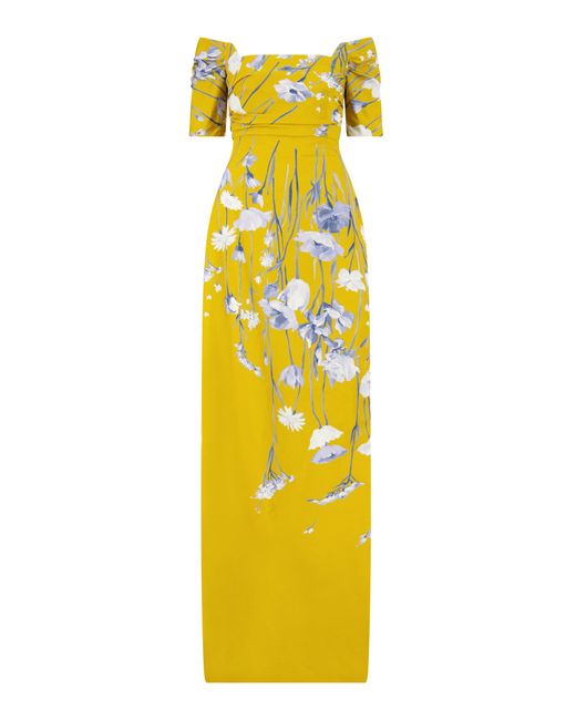 Lela Rose Yellow Floral Faille Gown