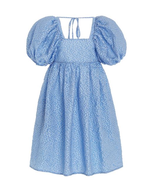 CECILIE BAHNSEN Blue Tilde Polka-dot Cloqué Open-back Mini Dress