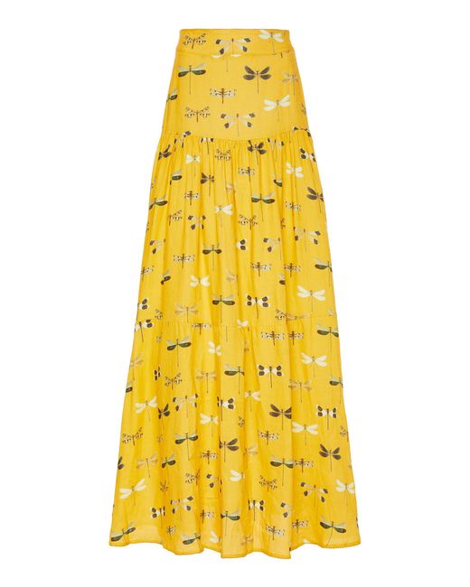 Agua by Agua Bendita Yellow Anis Printed Linen Maxi Skirt