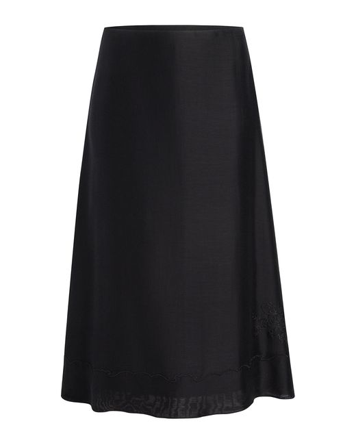 Khaite Black Nonia Mid-Rise Midi Skirt