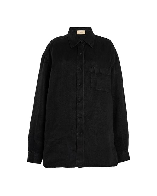 The Row Black Nesson Linen-Denim Shirt